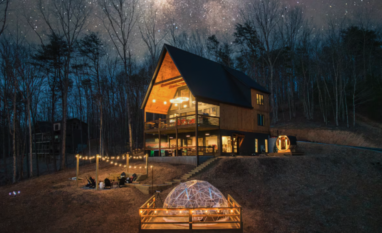 Cabin in Blue Ridge Georgia Lit Up at Night